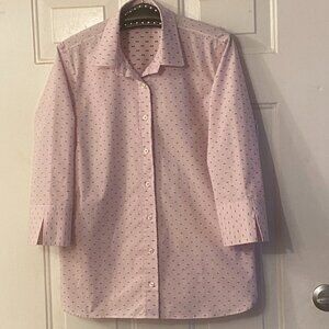 NEW The Outfitters by Lands'End Sz 14 Blouse Shirt 3/4 Sleeve Striped/Geometric